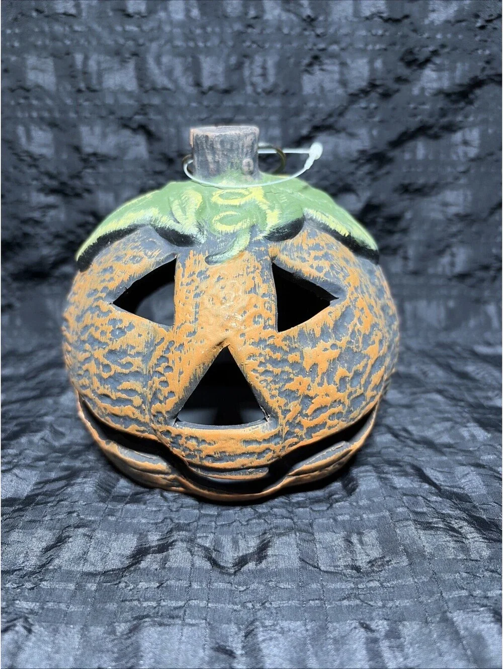Halloween Pumpkin Primative Folk Art Candle Holder Tea Light Votive Ceramic